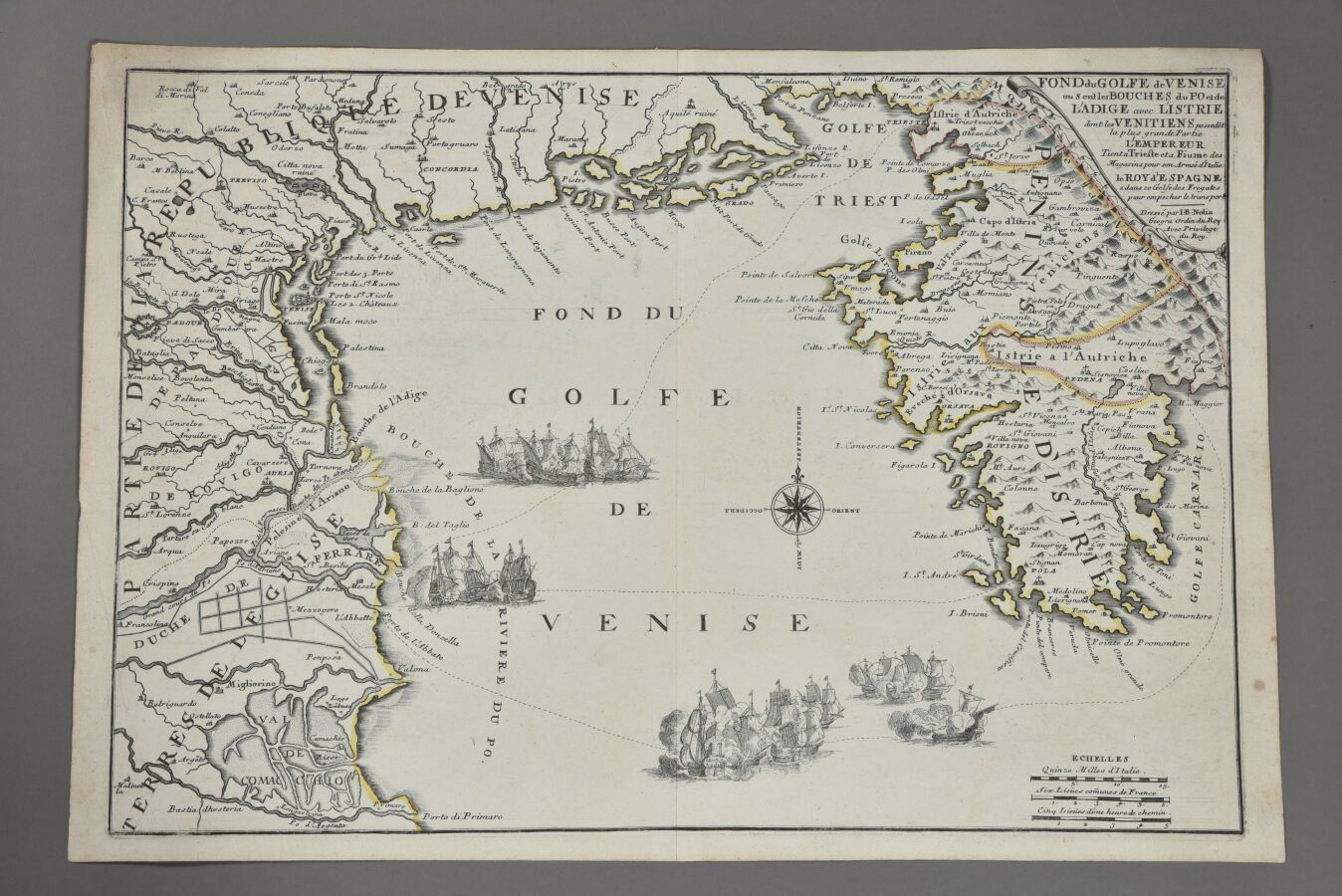 Null 让-巴蒂斯特-诺林 (1657 - 1708)
威尼斯湾的地图。1700年左右。 
纸张：高33厘米-宽48厘米。 
一些轻微的缺陷。