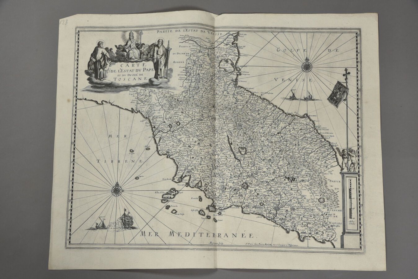 Null 十七世纪的制图师。
教皇国地图，由皮埃尔-马里特出版。 
十七世纪。 
纸张：高42厘米-长53厘米。 
沿着背面的斜面有一些污点。