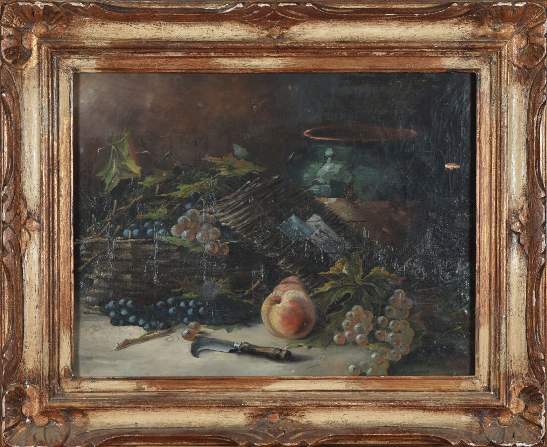 Null 19世纪末-20世纪初的法国画派。
水果静物画。
布面油画。
48 x 60厘米。
修复和事故。