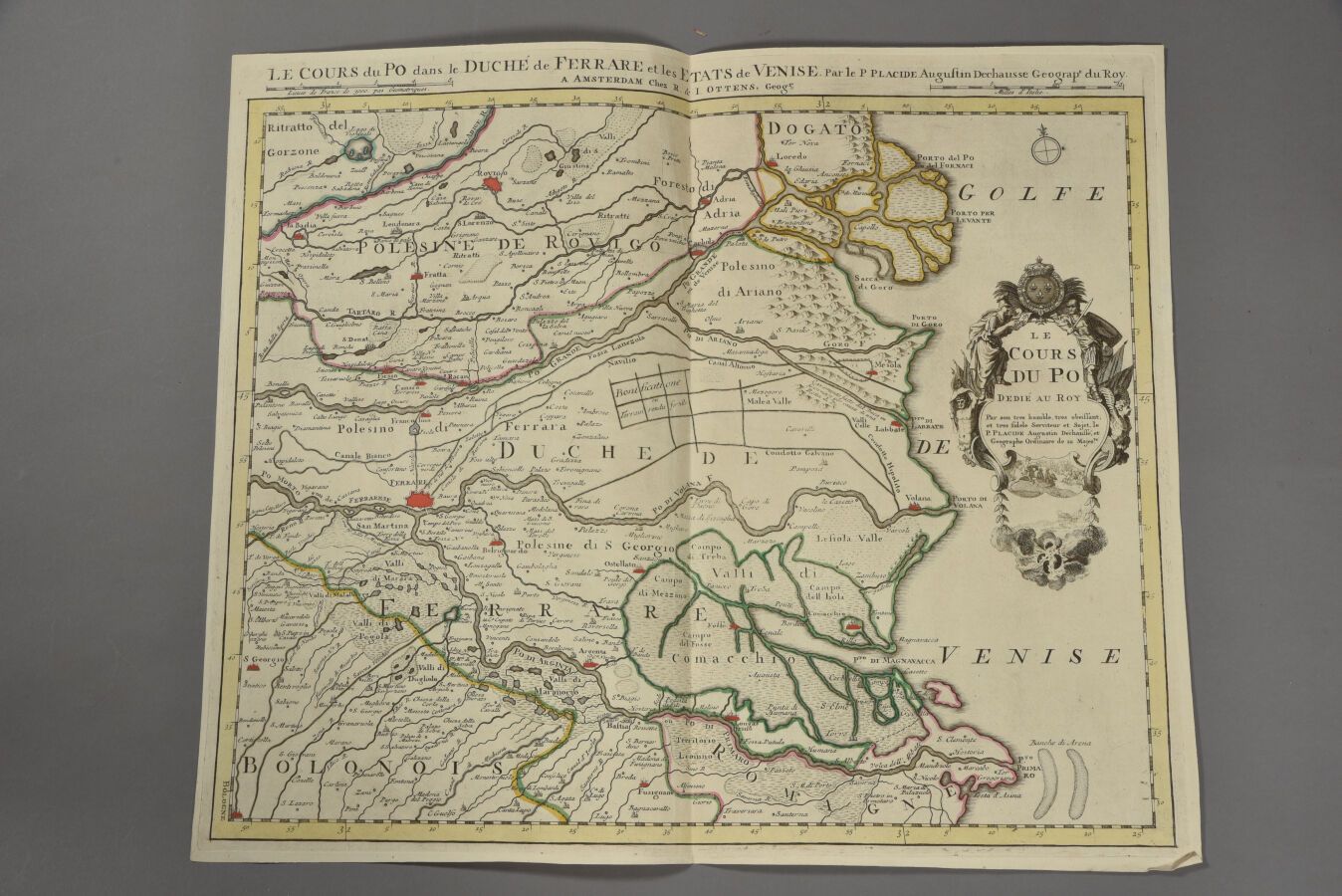 Null 普拉西德神父(在奥坦斯) 
波河在费拉拉公国和威尼斯各州的走向图。大约1700年。 
双开本。
