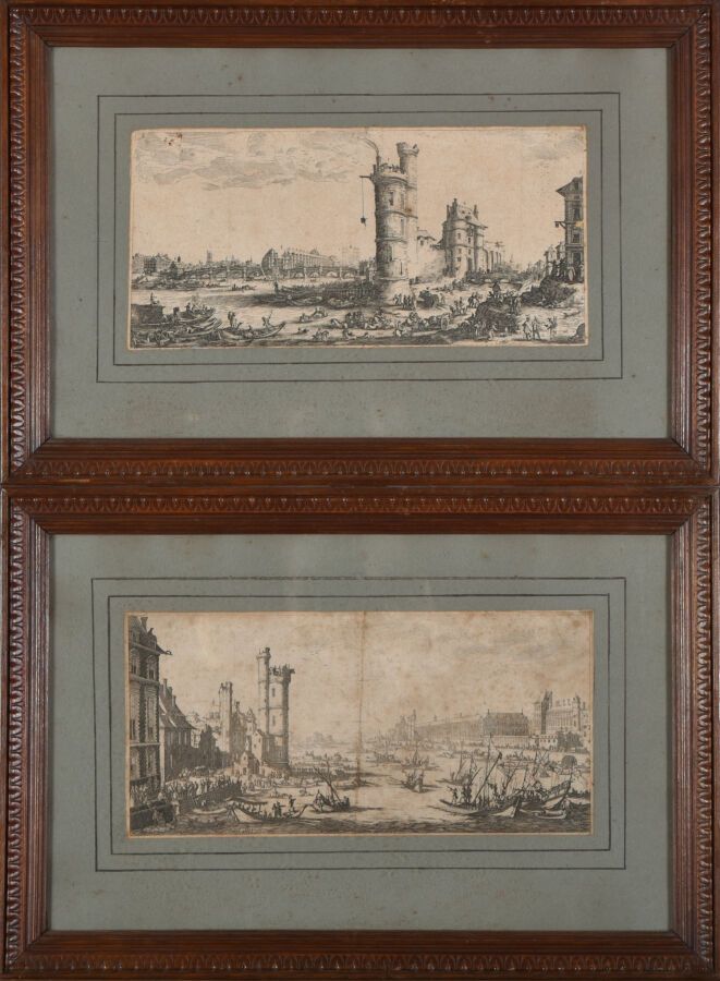 Null 在雅克-卡洛（1592-1635）之后
巴黎的两幅巨作（卢浮宫之景和尼夫桥之景）
根据卡洛（Lieure 667-668）的两幅著名作品绘制的蚀刻版画&hellip;