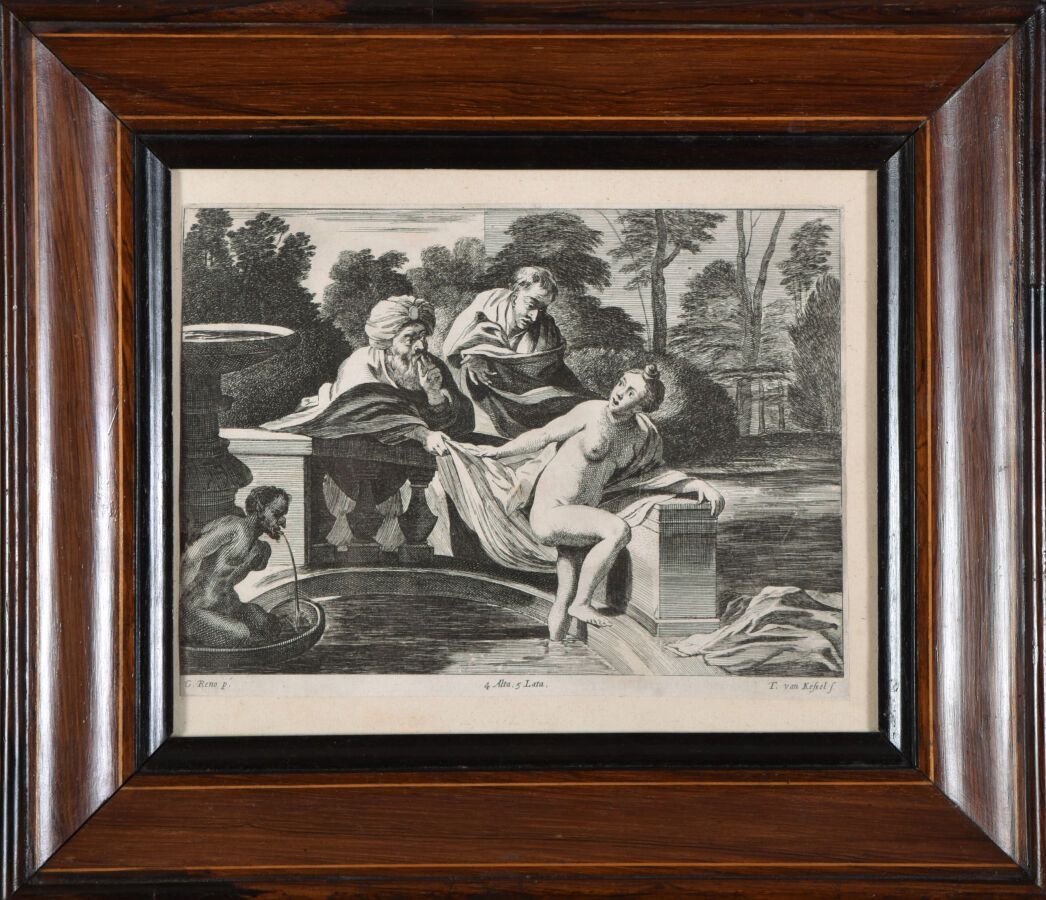 Null 在Theodor VAN KESSEL (c.1620-c.1693)之后
苏珊娜和老人
蚀刻版画
17 x 22,5 cm
画框