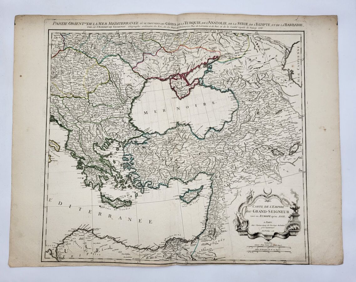 Null 罗伯特-德-沃冈迪 
(法国，18世纪)
大领主帝国（奥斯曼帝国）地图。1758.
双对开。 
有些缺陷。