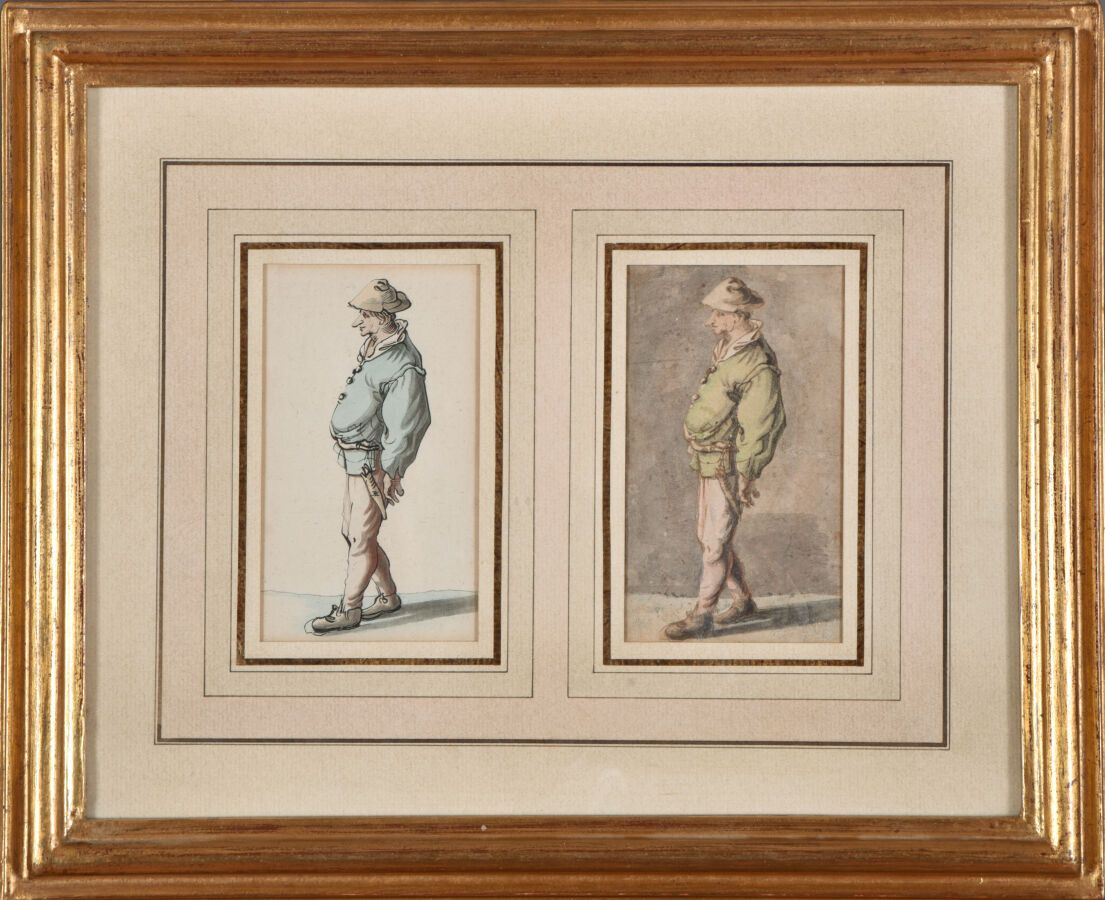 Null 阿德里安-范-奥斯塔德（1610-1685）的追随者
同一人物的研究
两幅作品在一起：一幅古老的水彩画和一幅附在同一研究中的更现代的水彩画
视线：13&hellip;