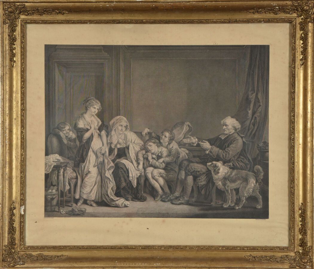 Null 在让-巴蒂斯特-格吕泽（1725 - 1805）之后
寡妇和她的牧师 
Levasseur的雕刻。样板与构图齐平。 
49 x 64厘米。旧框架。 
&hellip;