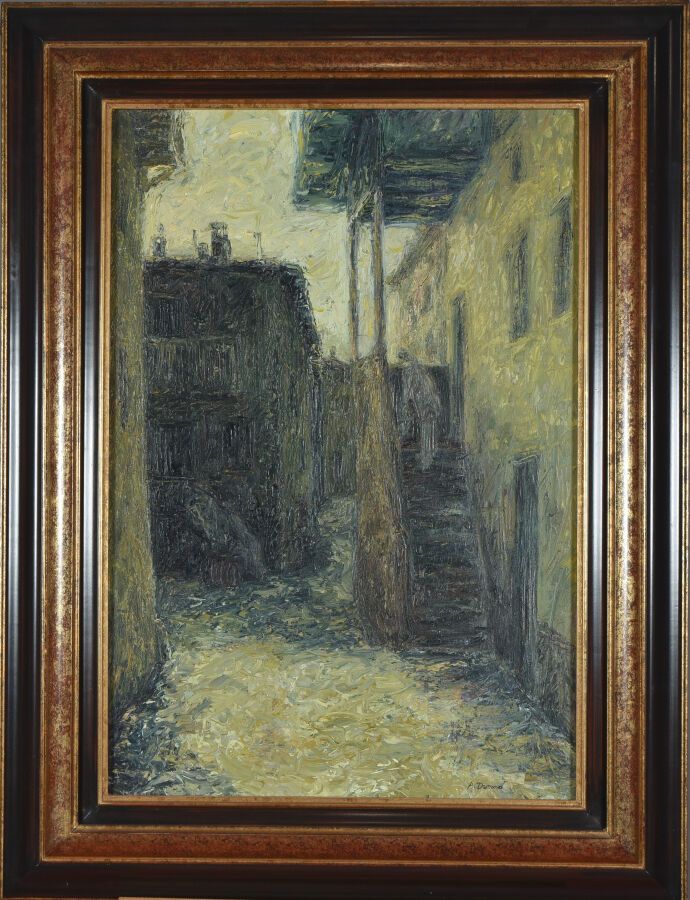 Null 阿兰-德蒙（生于1952年）。
小峡谷的小巷。
布面油画。
右下方有签名。
背面有标题。
73 x 50厘米。