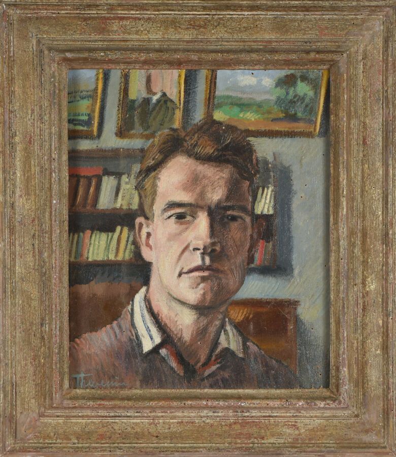 Null Pierre THEVENIN (1905- 1950).
Autoportrait présumé.
Huile sur panneau.
Sign&hellip;