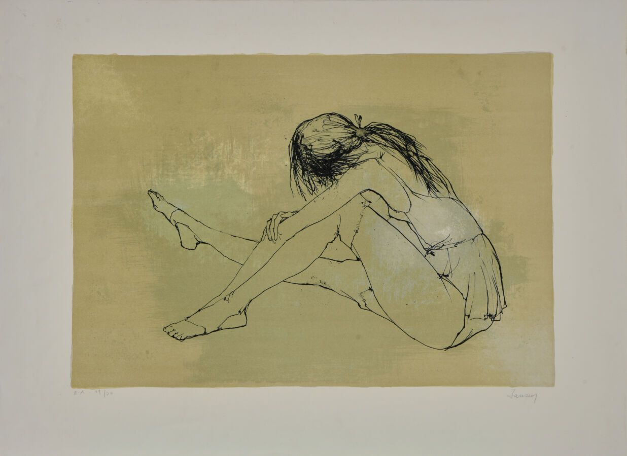 Null 让-扬森（1920-2013）。
一批四件作品。
-躺着的裸体女人，双臂叠在脸上。
日本石版画。
左下角有编号49/60。
51 x 67厘米。
折叠&hellip;
