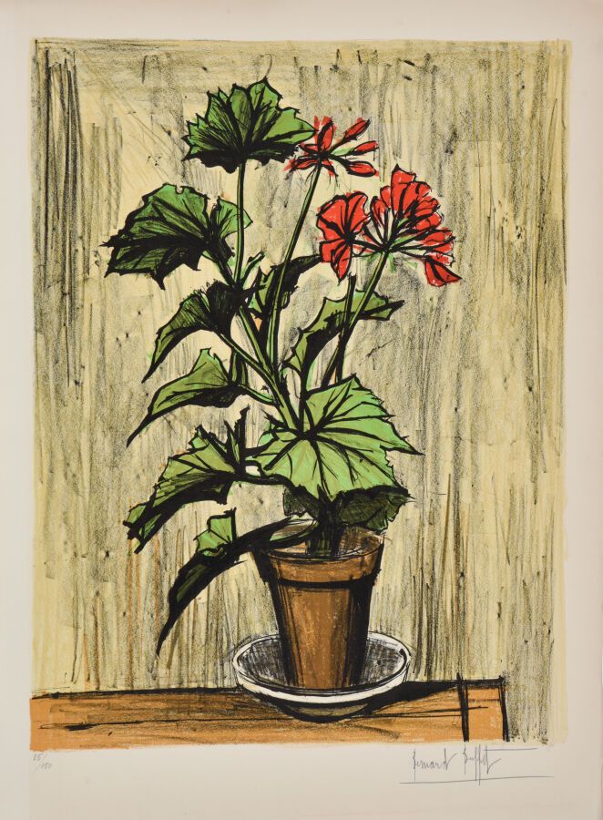 Null Bernard BUFFET (1928-1999).
Geraniums, 1976.
Lithograph in colors on Arches&hellip;