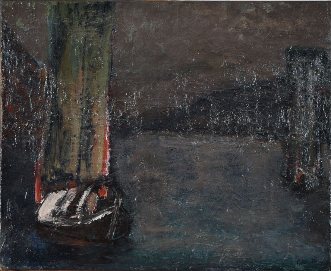 Null Adolphe PÉTERELLE (1874-1947).
Boot bei der Einfahrt in den Hafen.
Öl auf L&hellip;