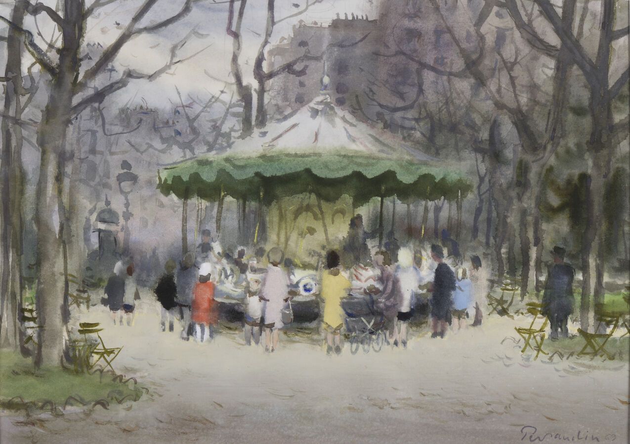 Null Paul PERRAUDIN (1907-1993).
Le petit manège au square de la Porte Saint-Clo&hellip;