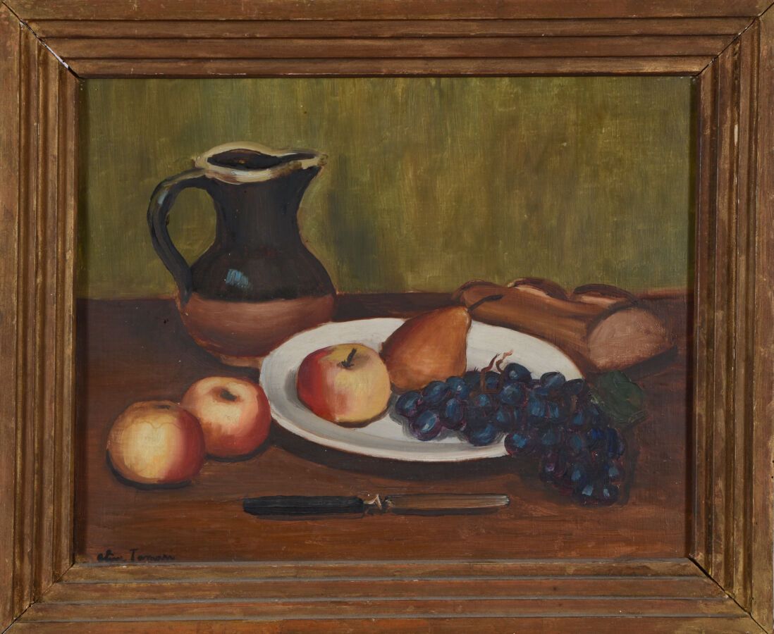 Null Henri OLIVE-TAMARI (1898-1980).
Still life with grapes and a jug.
Oil on ca&hellip;