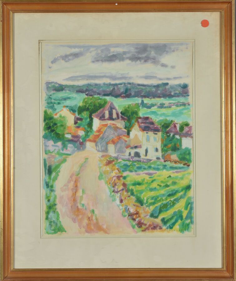 Null Jules CAVAILLES (1901-1977).
La route menant au village.
Gouache sur papier&hellip;