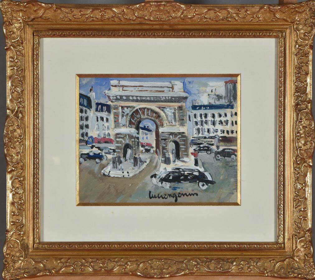 Null Lucien GENIN (1894-1953).
Puerta Saint-Martin en París.
Aguada sobre papel.&hellip;