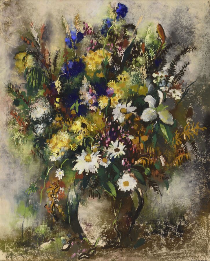 Null Paul-Elie GERNEZ（1888-1948）。
黄土地上的花，1941年。
纸上粉笔画。
右下方有签名和日期。
视线：79 x 63厘米。