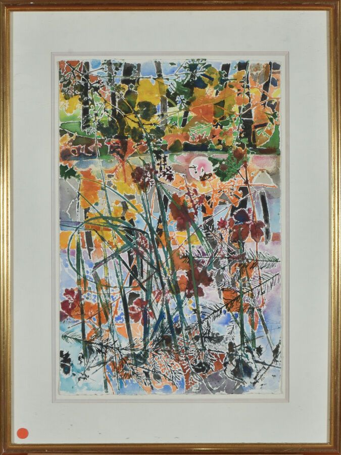 Null André MARCHAND (1907-1997).
池塘里的粉色黎明，La Chapelle-aux-bois（勃艮第）。
纸上水彩画。
右下方有&hellip;