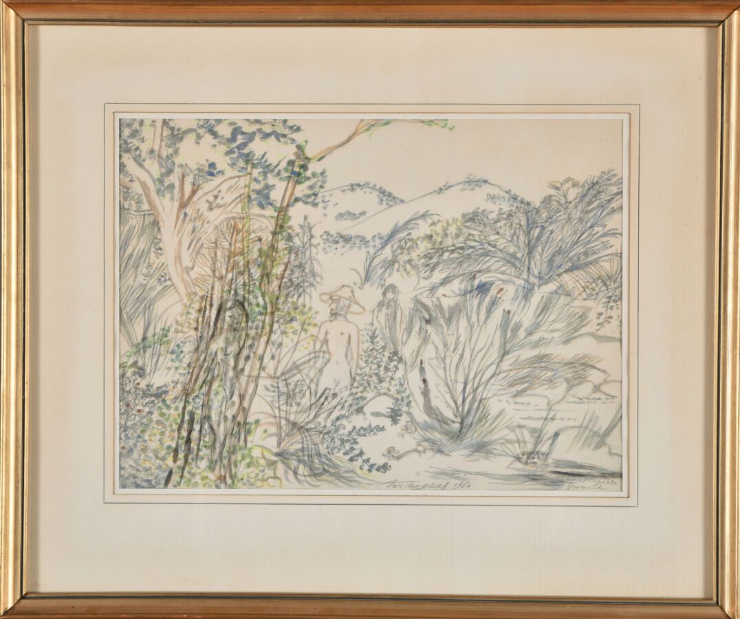 Null Louis TOUCHAGUES (1893-1974)。
Grimaud的Lagarde河的小仙女，1960年。
纸上石墨和水彩画。
中下部有签名和&hellip;