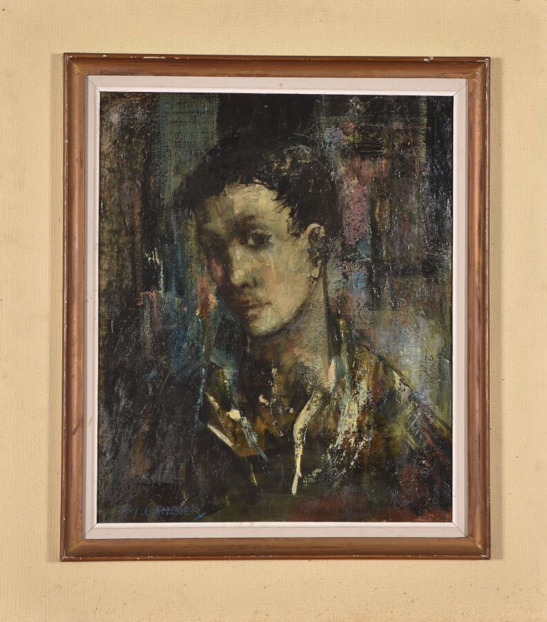 Null Guy CAMBIER (1923-2008).
一个年轻人的肖像，1957年。
布面油画。
左下方有签名。
背面有副署，标题和日期。
65 x 54&hellip;