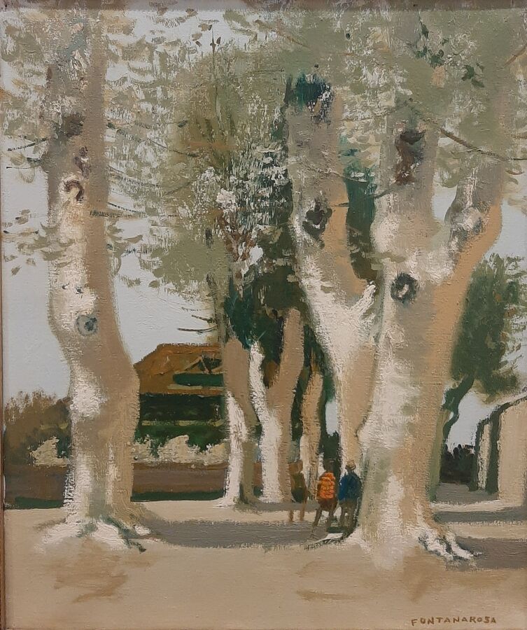 Null 吕西安-方塔纳罗萨（1912-1975）。
广场上的梧桐树。
布面油画。
右下方有签名。
55 X46厘米。