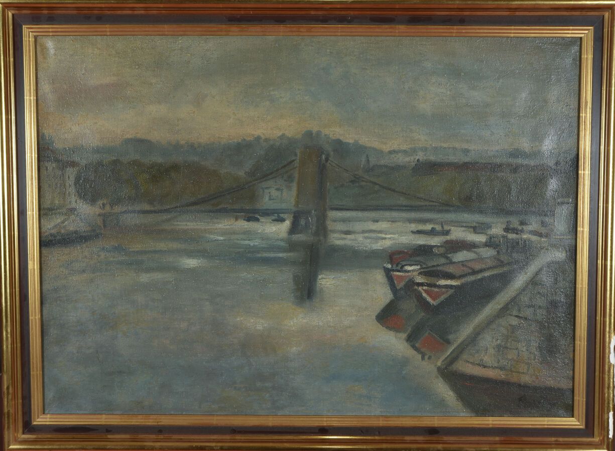 Null Jean COUTY (1907-1991).
Footbridge in Lyon.
Oil on canvas
Signed lower righ&hellip;