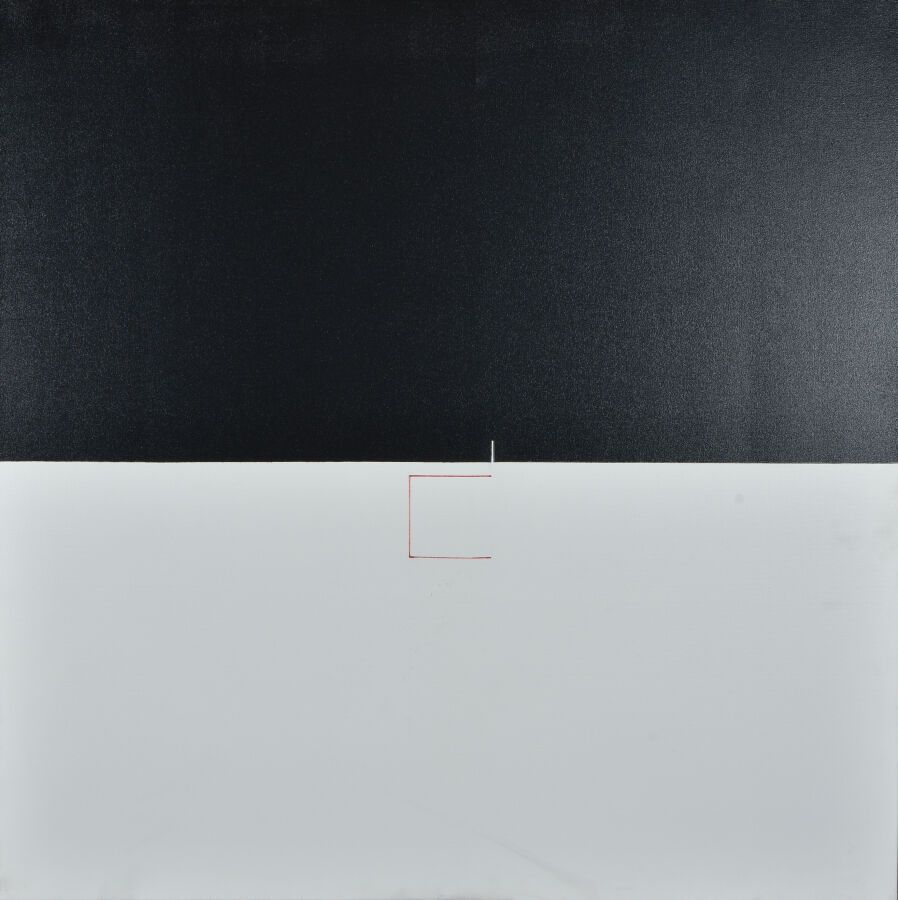 Null Yves DUBAIL (1930-2019).
无题（黑白构图）。
丙烯酸在画布上。
100 x 100厘米。