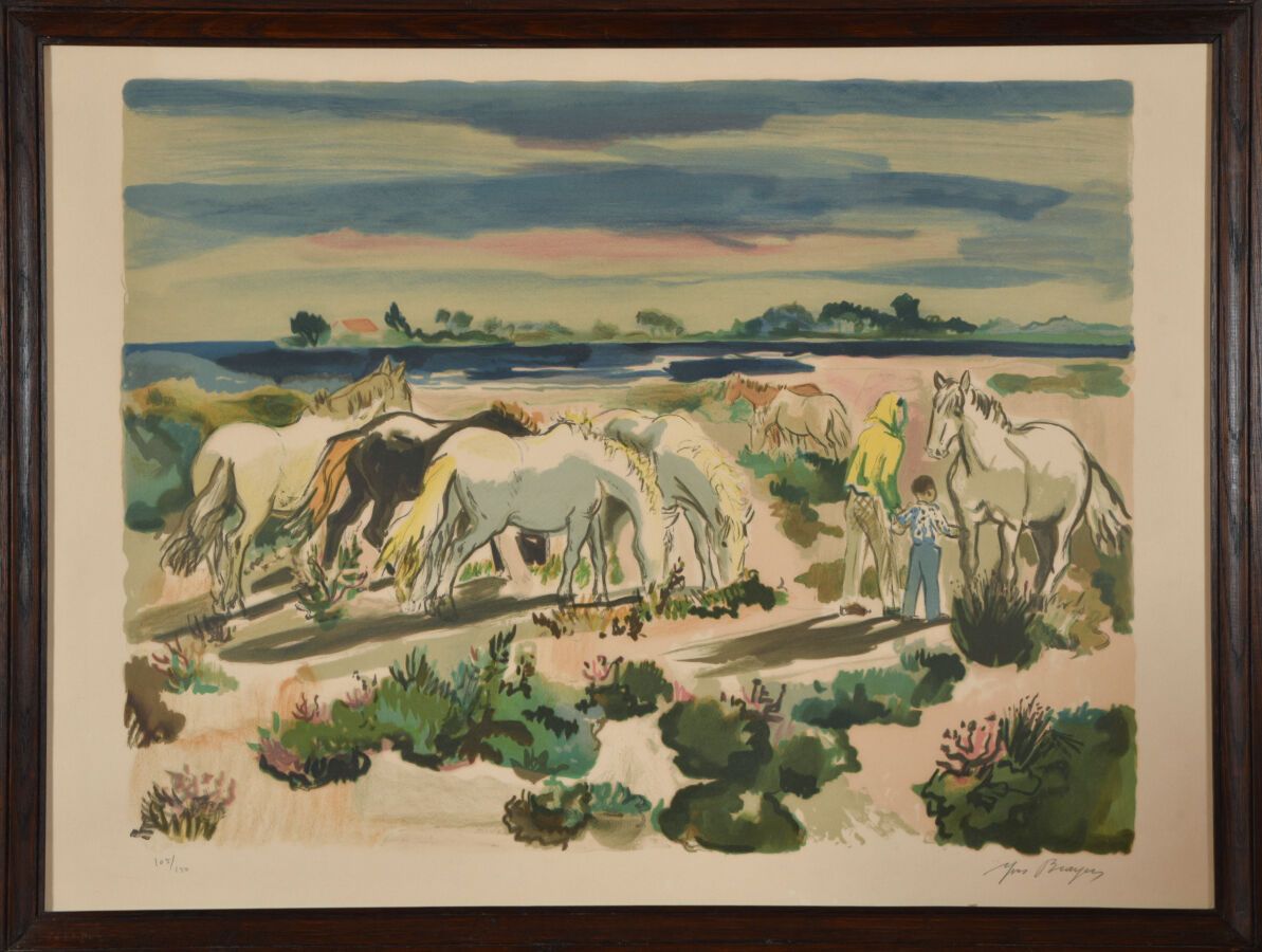 Null Yves BRAYER (1907-1990).
Horses in the Camargue.
Lithograph in colors on pa&hellip;