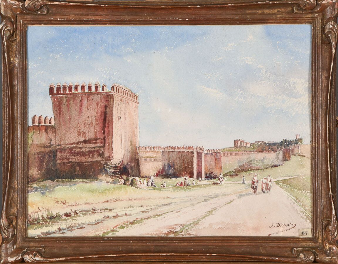Null J. DAUPHIN (XXth).
Fez, the ramparts.
Watercolor on paper.
Signed on the lo&hellip;