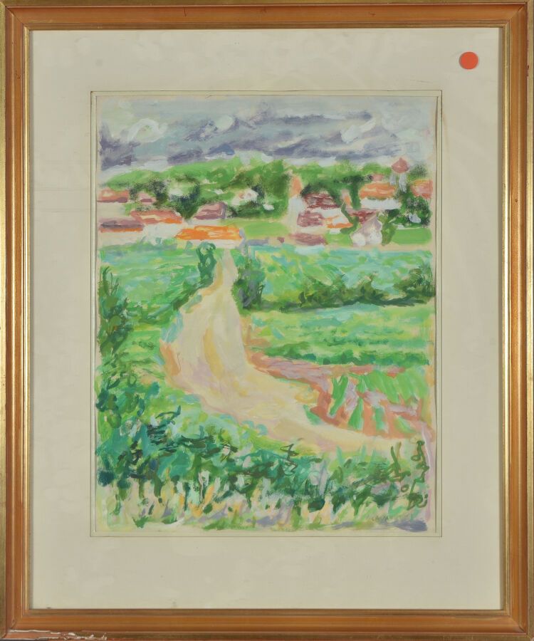 Null Jules CAVAILLES (1901-1977)。
景观。
纸上水粉画。
右下方有签名。
视线：47 x 37厘米。
