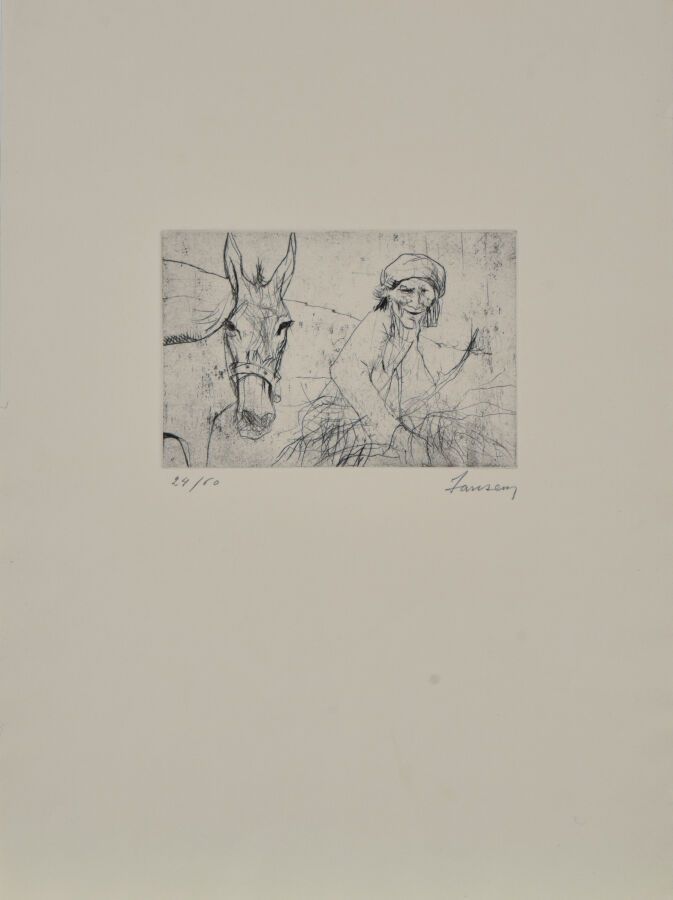 Null 让-扬森（1920-2013）。
一批四件作品。
-女人靠着，裸露的半身。
牛皮纸上的彩色石版画。
右下方有签名。
左下角有编号20/40。
40 x&hellip;
