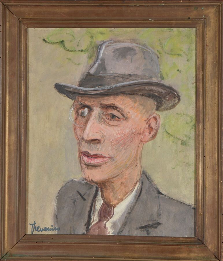 Null Pierre THEVENIN (1905- 1950).
Portrait d'homme au monocle.
Huile sur pannea&hellip;