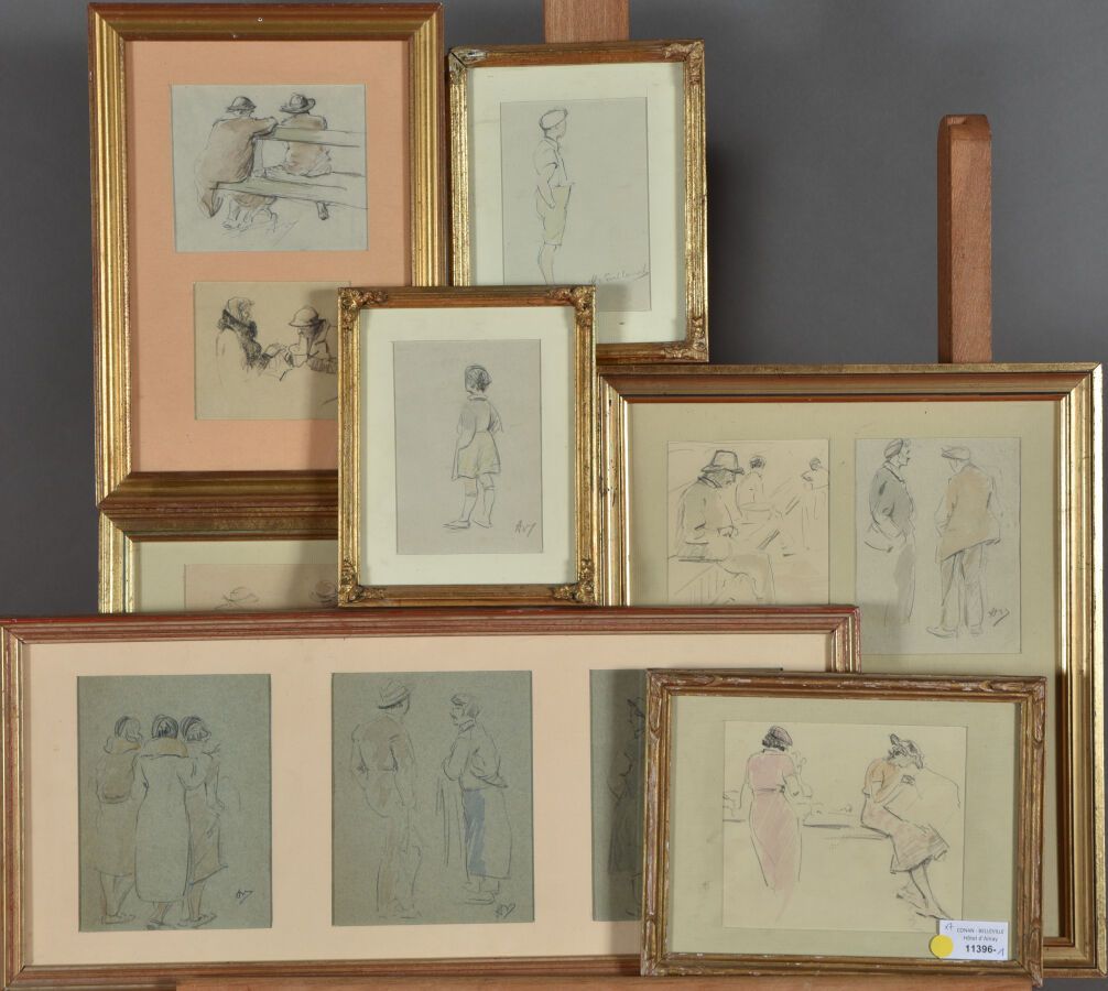 Null 奥古斯特-维耶莫（1883-1970）。
在地段上。
十三件纸上作品。
各种主题：坐着的人物，女人或男人，站着的孩子。
炭笔，石墨和水彩画在纸上。 
&hellip;