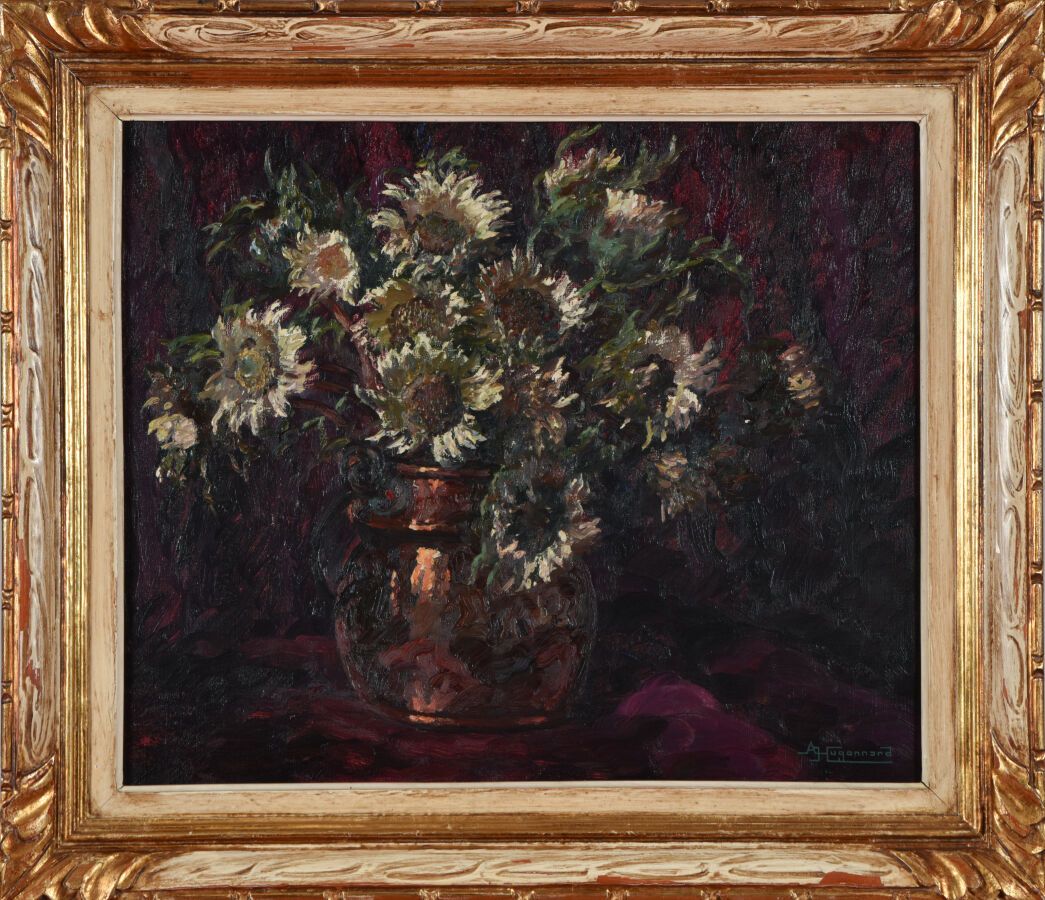 Null Adeline HUGONNARD (1906-?).
Flowers in a copper.
Oil on canvas.
Signed lowe&hellip;