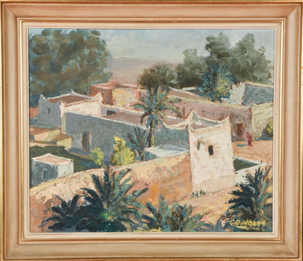 Null Georges DELBAYS (1901-1980).
The Oasis, circa 1930.
Oil on panel.
Signed lo&hellip;