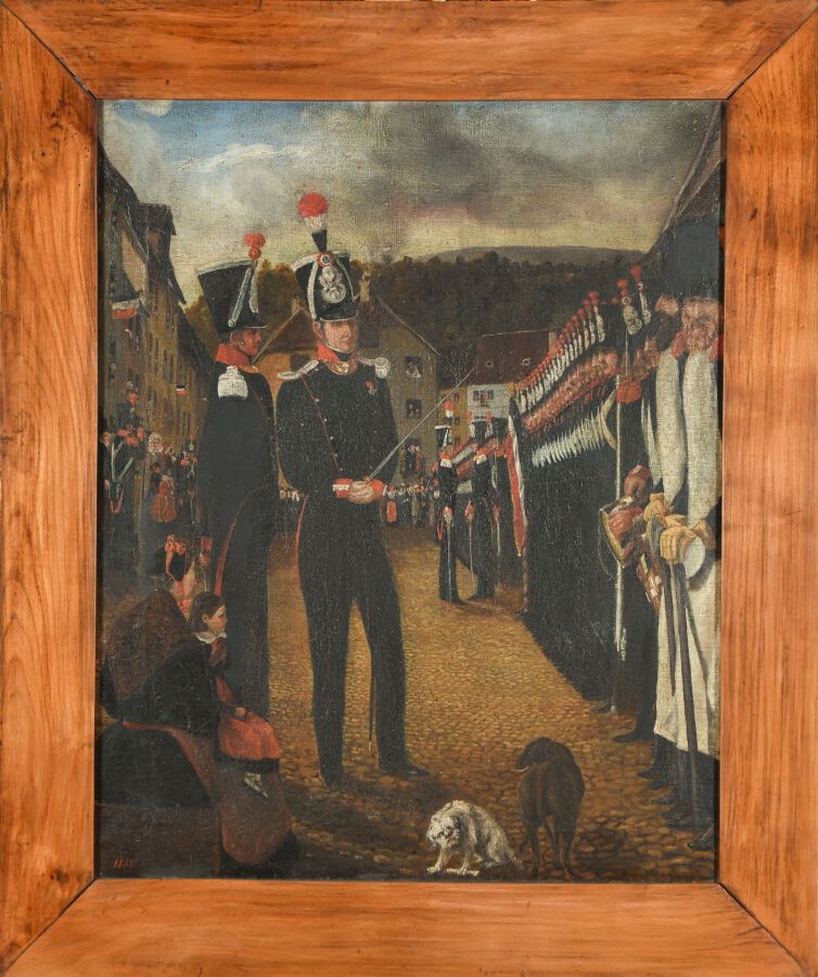 Null 19世纪上半叶的天真派。
军事审查，1838年。
布面油画。
左下角有日期。
77 x 63厘米。
