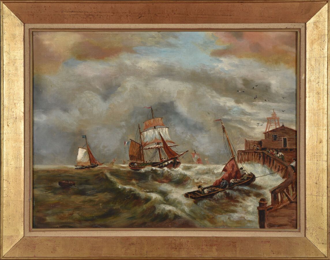 Null Scuola francese del XIX secolo.
Nella tempesta.
Olio su tela.
50 x 67 cm.
R&hellip;