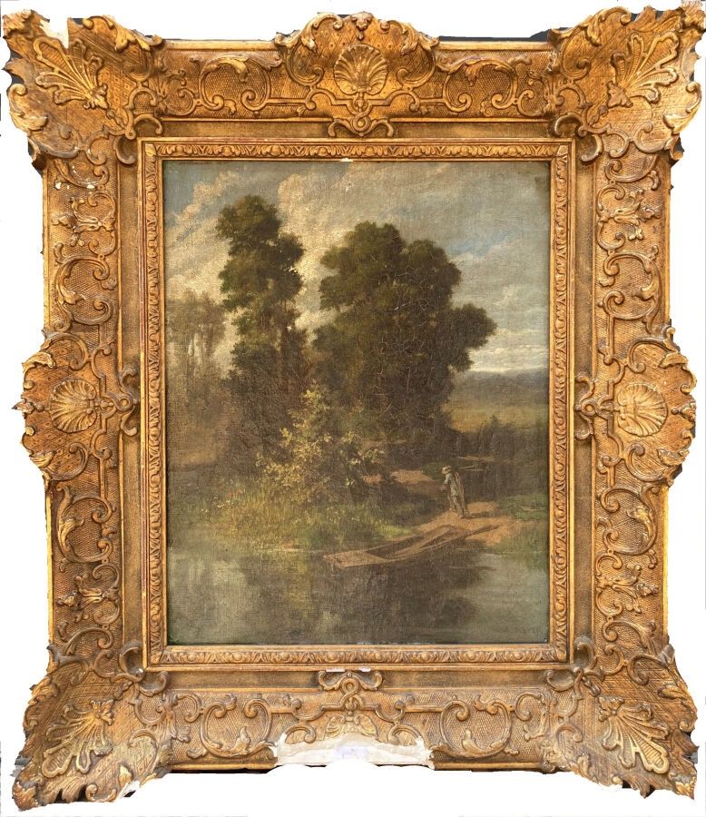Null A.迈耶（19世纪外国学校）。
动感的风景。
布面油画。
右下方有签名。
41 x 32厘米。
框架损坏。