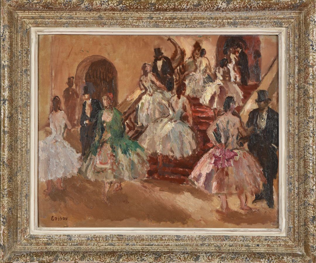 Null 马塞尔-科森（1878-1956）。 
在歌剧院。 
油画板上。 
左下方有签名。 
33 x 41厘米。