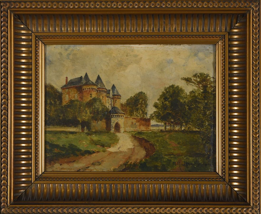 Null 查尔斯-蒙特勒沃特（1835-1897）。
中世纪的城堡。
面板油画。
右下方有签名。
15 x 20.5厘米。