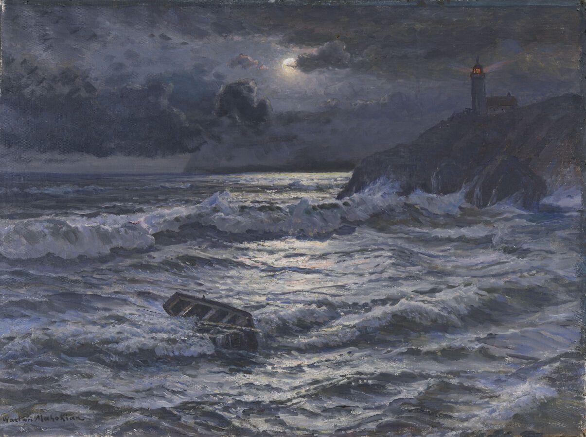 Null 瓦尔坦-马霍基安（1869-1937）。
海上的月光。
布面油画。
左下方有签名。
54 x 73厘米。