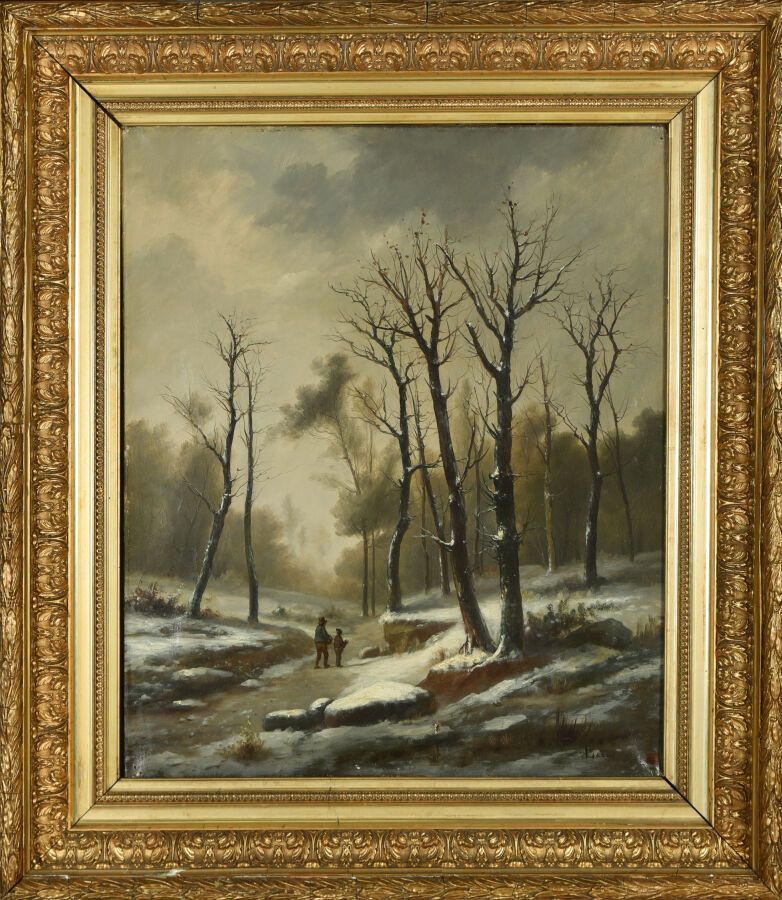 Null LECOQ, 19th century French school.
People on a winter road.
Oil on canvas
S&hellip;