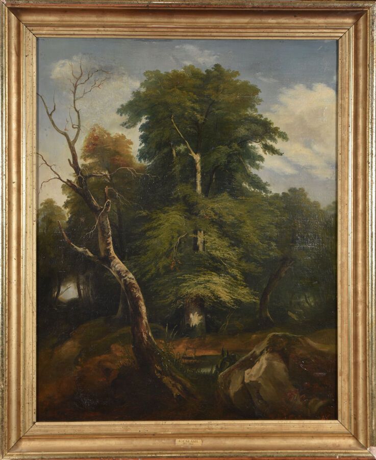 Null Attribué à Alexandre CALAME (1810-1864).
Le grand chêne.
Huile sur toile.
P&hellip;