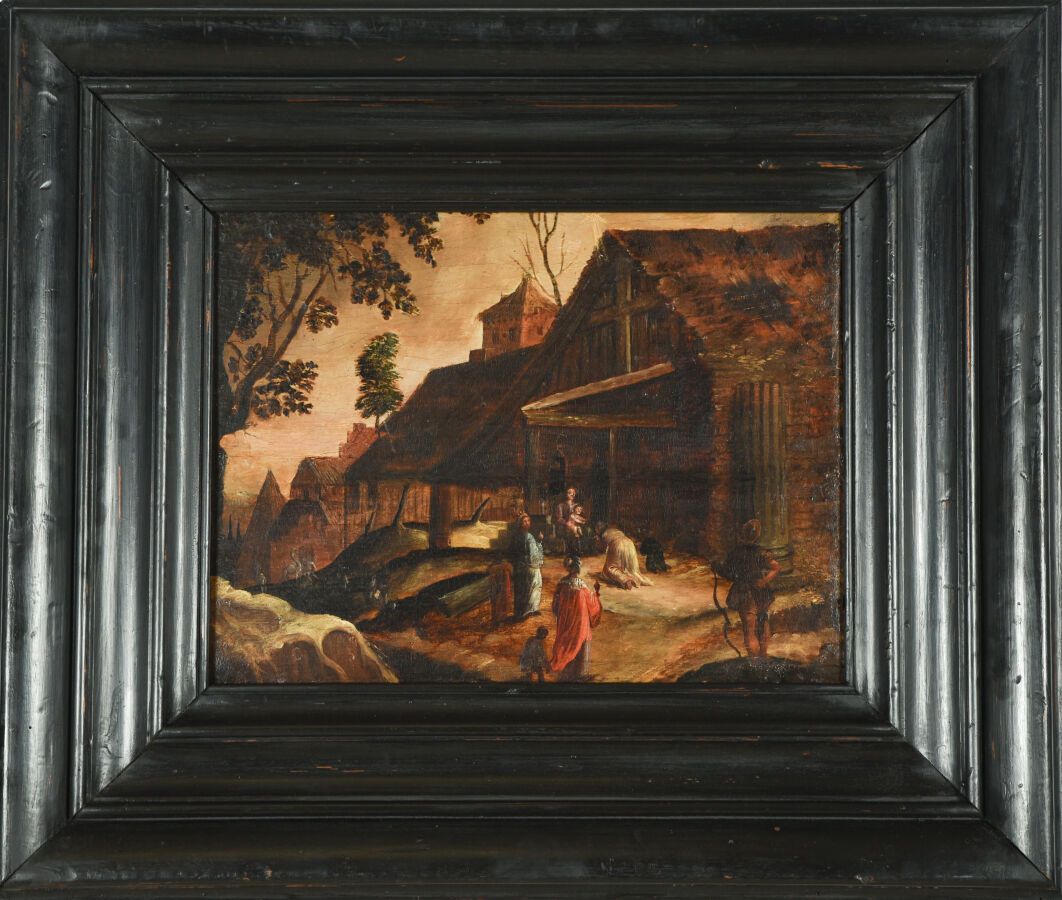Null 17世纪霍兰德学校
麦琪人的崇拜
油画板上。两块横板。背面有三块垂直的加固横板（轻微抬起；有些修复）。
H.27 - W. 35 cm