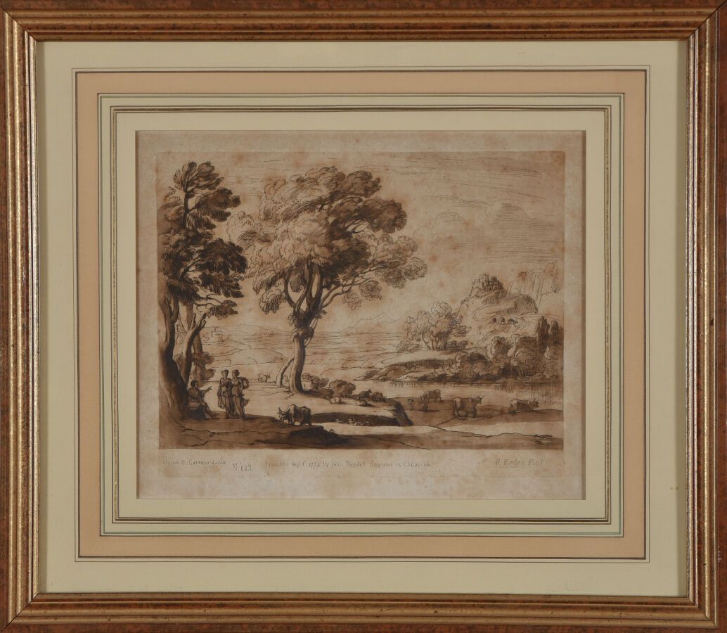 Null Richard EARLOM (1743-1822)
一对水粉画的风景，在Le Lorrain之后。
用双色印刷的样张，1775年由Boydell出版&hellip;