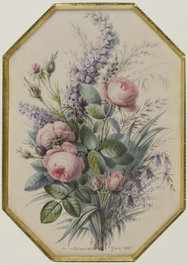 Null Augustin Alexandre THIERRIAT (1789-1870).
Bouquet of roses, 1853.
Watercolo&hellip;