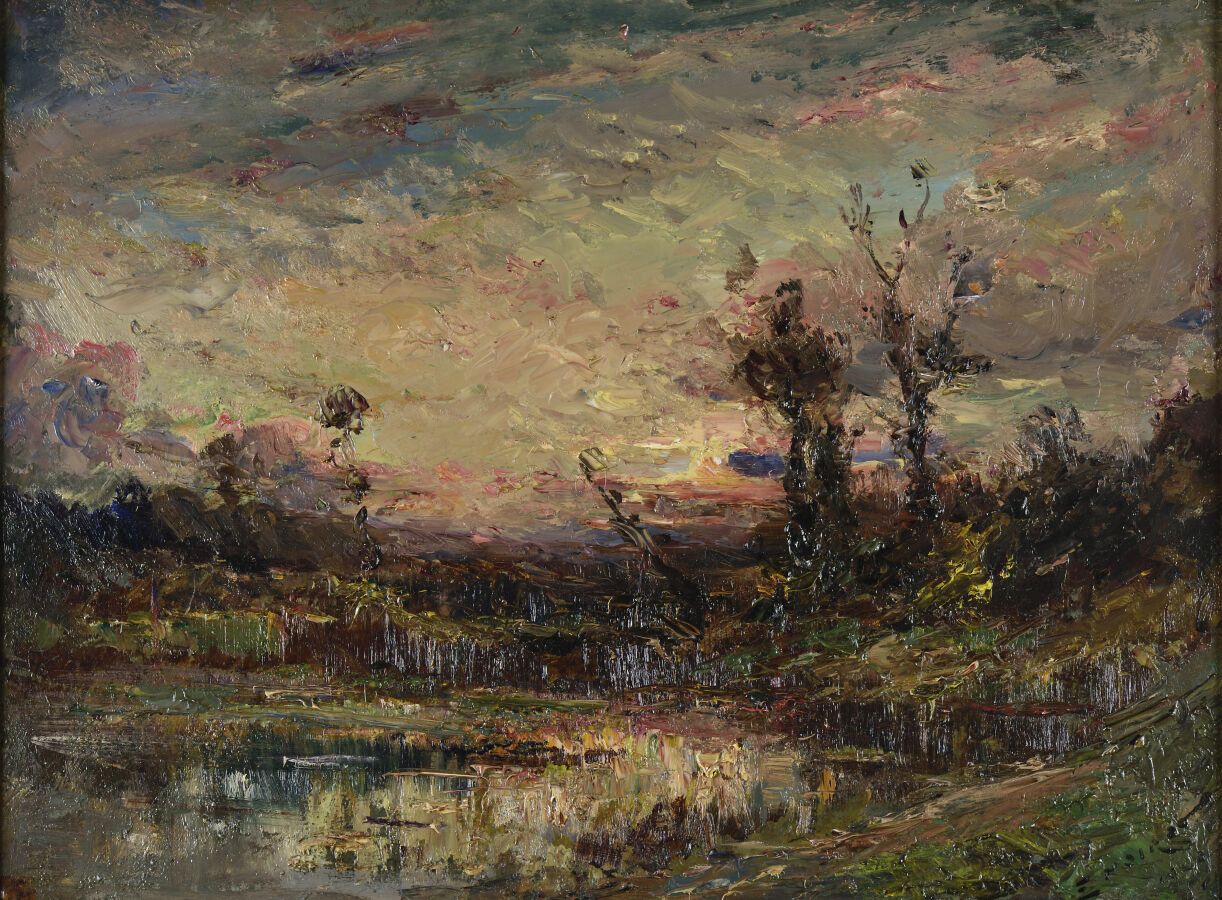 Null Émile NOIROT (1853-1924).
Una tarde de otoño en Perreux (Loira), 1909.
Óleo&hellip;