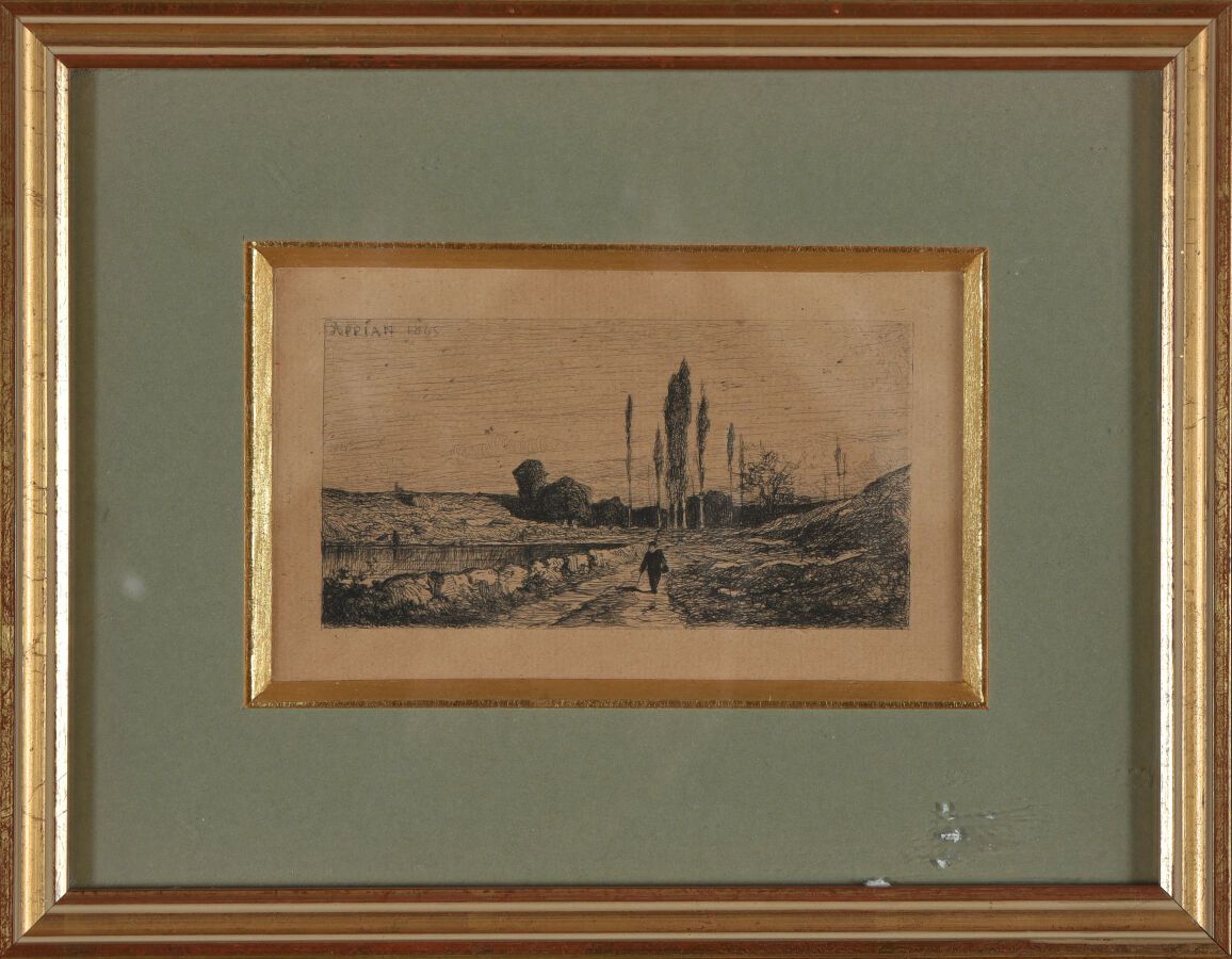 Null 阿道夫-阿皮安 (1818 - 1898)
景观。蚀刻版画
视线：7.5 x 13 cm
印刷品已发黄