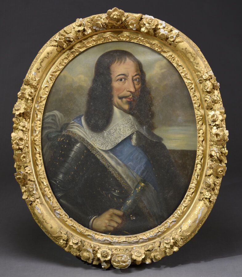 Null 法国学校 
17世纪的味道。十九世纪的作品。 
舒伦贝格元帅（1597-1671）的肖像，让三世，蒙德约伯爵、
国王勋章的骑士。 
他身穿镶钉盔甲，戴&hellip;