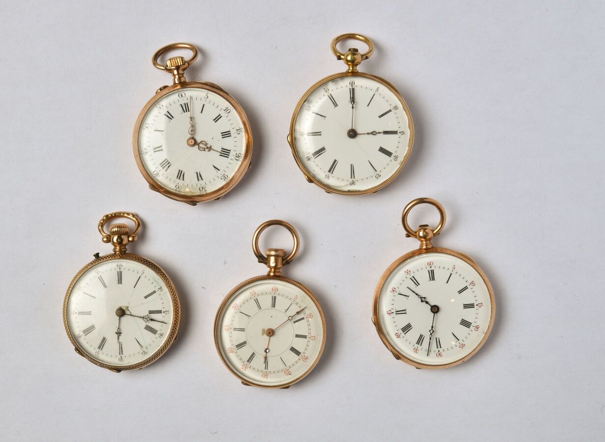 Null Lot in 18K yellow gold (750/oo) comprising 5 collar watches, with round dia&hellip;