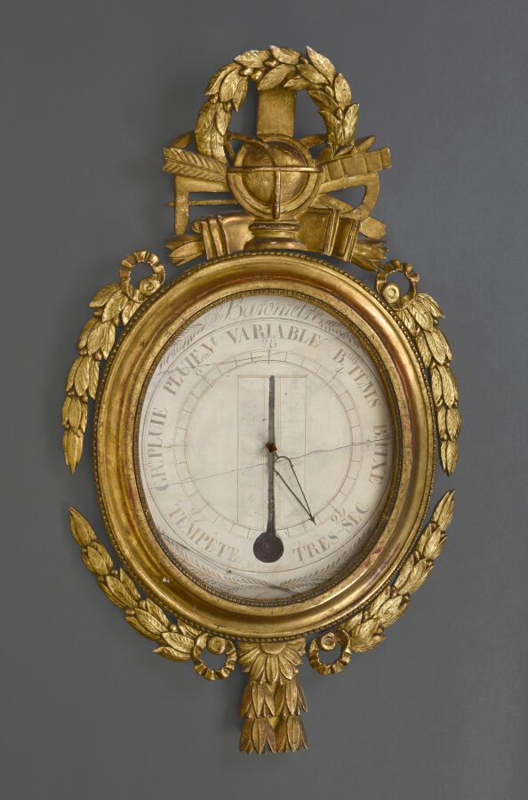 Null Baromètre thermomètre en bois sculpté et doré, cadran à vue circulaire, ent&hellip;