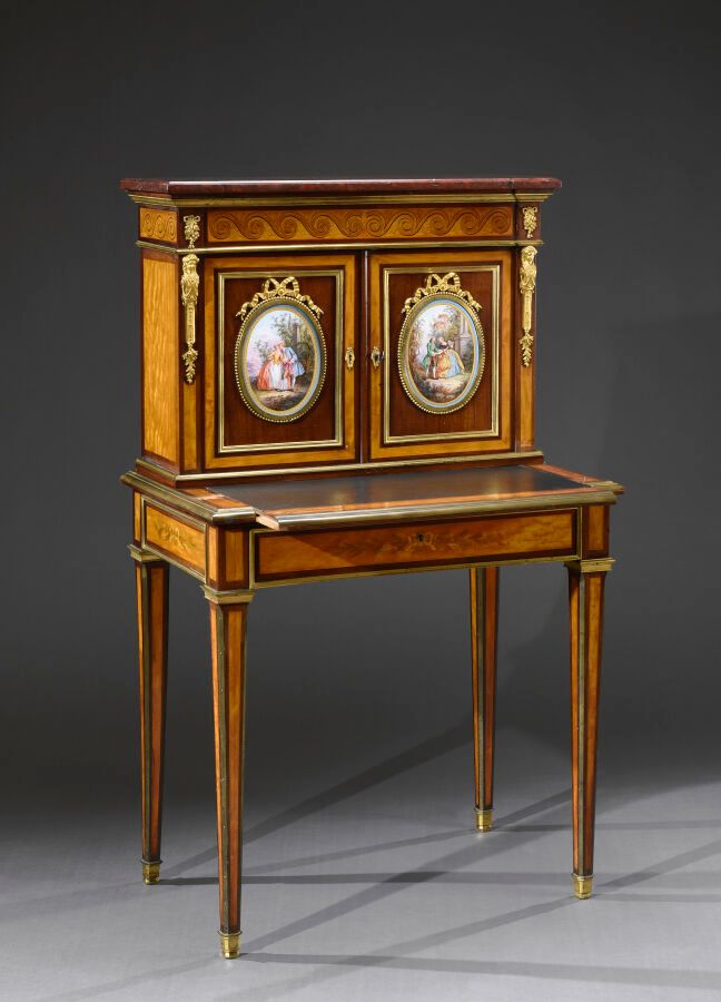 Null Bonheur du jour in the Louis XVI style, in wood veneer and marquetry with f&hellip;
